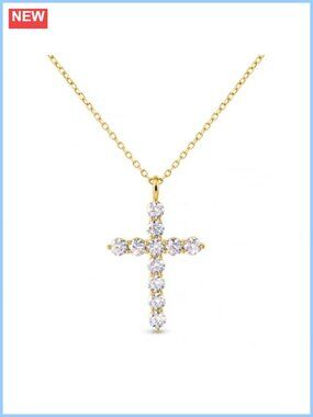 Moissanite Cross Necklace 1.1CT S925 Sterling Silver Gold Plated